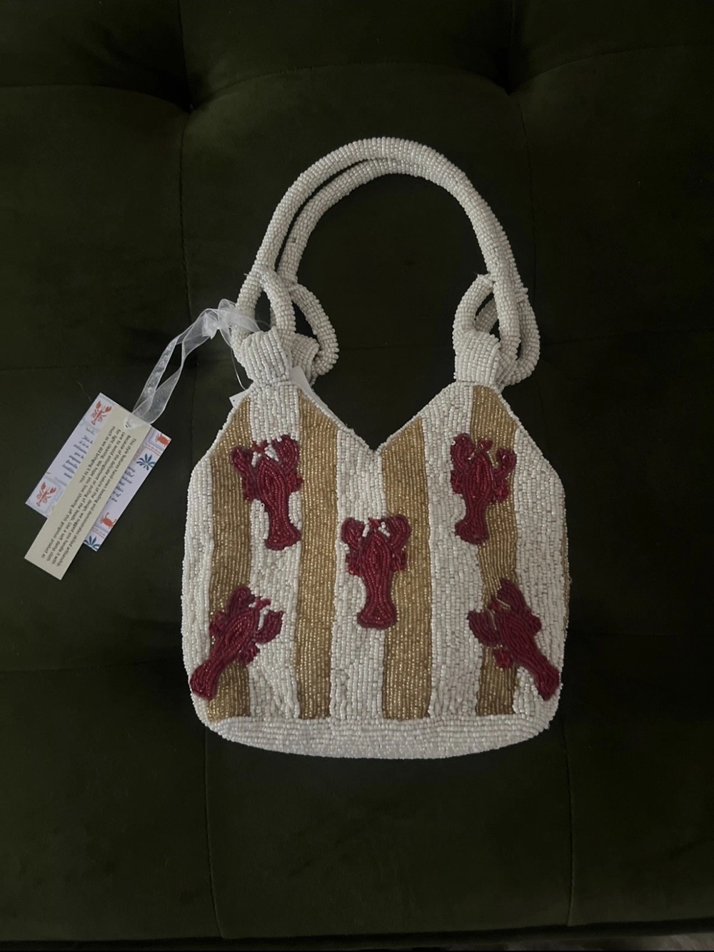 Beaded Mini purse in White, Gold & Red Lobster Motif